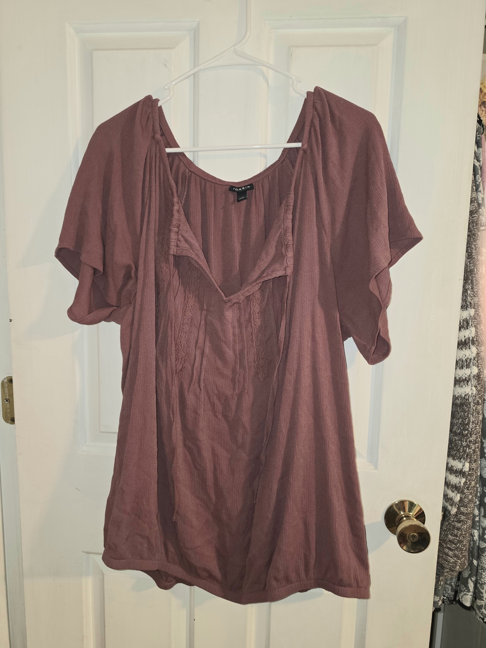 torrid Dusty Mauve Peasant Flutter Sleeve Tunic